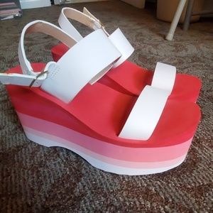 💞 Rocket Dog Platform Pink Stripe Sandal 8 NWOB